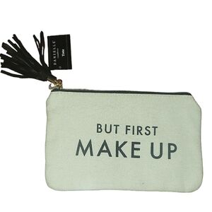 Danielle Creations But First Make Up Fringe Tassel Canvas Tote Cosmetic Bag NWT